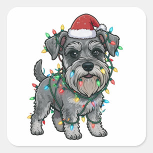 Pegatina Cuadrada Shih Tzu con sombrero de Santa para Navidad