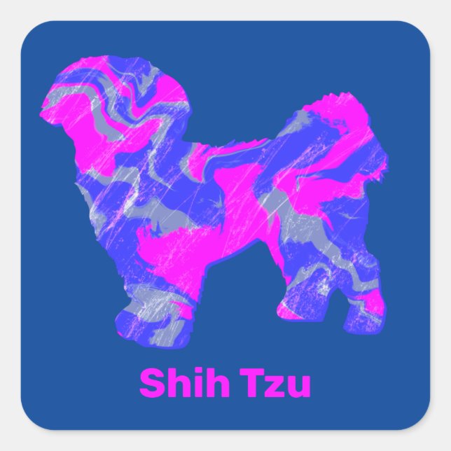 Pegatina Cuadrada Shih Tzu Dog Silhouette Crazy Hot Pink (Anverso)