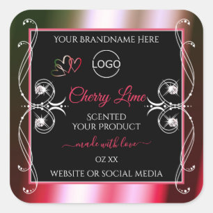 Pegatina Cuadrada Shimmery Red Green Product Label Logotipo Jewels B