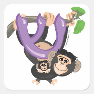 Pegatina Cuadrada Shin Hebreo Aleph Apuesta Alphabet Chimpanzee Pega