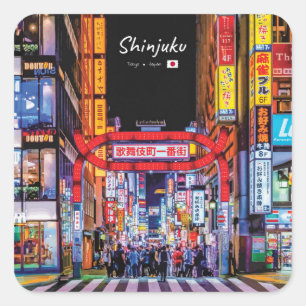 Pegatina Cuadrada Shinjuku, Japón - Calle Neon de Kabukicho