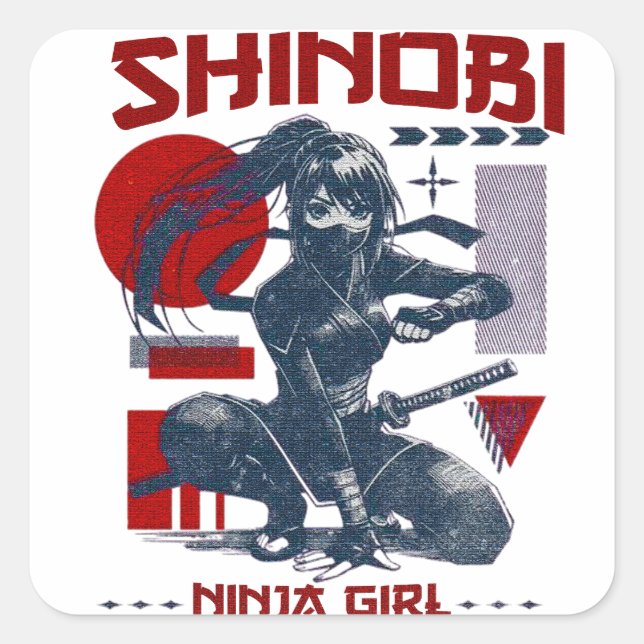 Pegatina Cuadrada Shinobi ninja chica T-Shirt (Anverso)