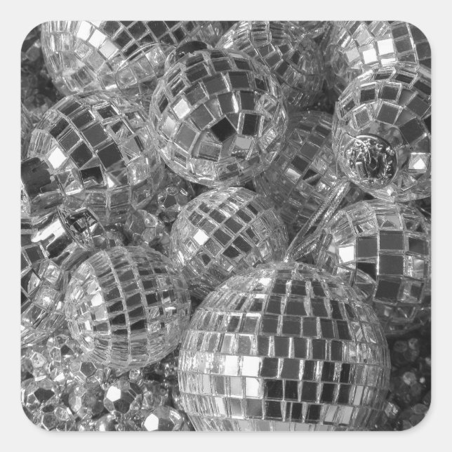 Pegatina Cuadrada Shiny Disco Balls Foto en blanco y negro (Anverso)