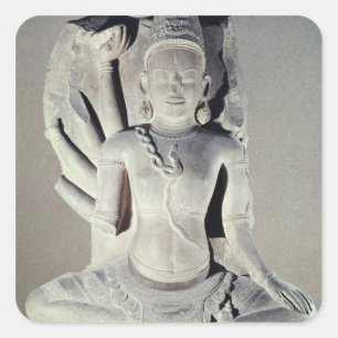 Pegatina Cuadrada Shiva con diez brazos, de Thap Banh él templo,