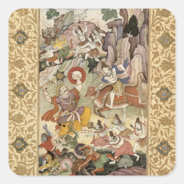 Pegatina Cuadrada Shiva matando al Demon Andhaka, c.1585-90 (Anverso)