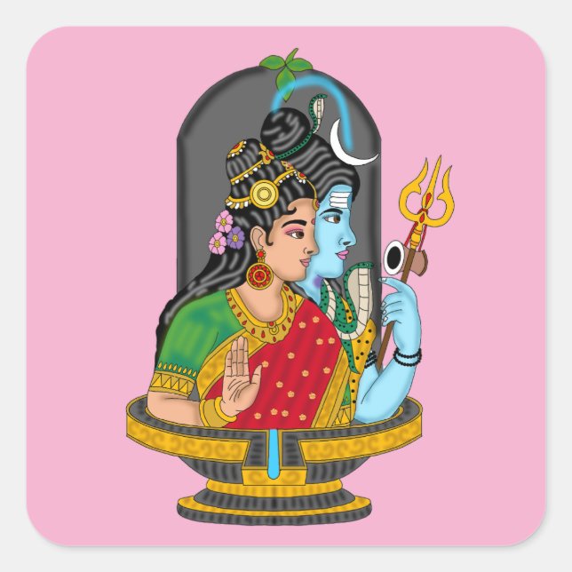 Pegatina Cuadrada Shiva Parvati Divine Couple Sticker – Eternal Love (Anverso)