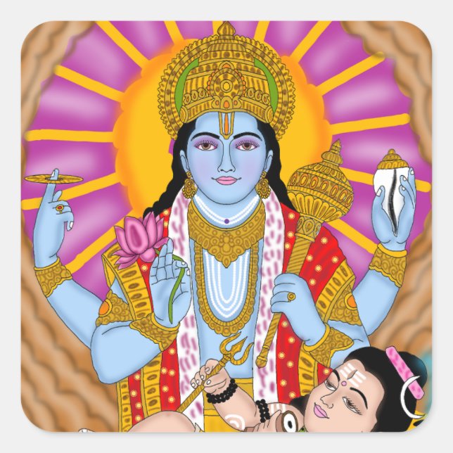 Pegatina Cuadrada Shiva & Vishnu Stickers – Divine Spiritual Sticker (Anverso)