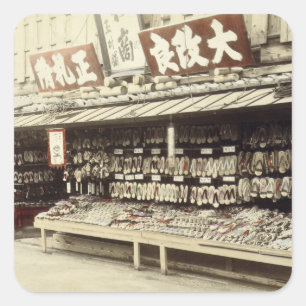 Pegatina Cuadrada Shoe shop en Kyoto, c.1890 (foto de color a mano)