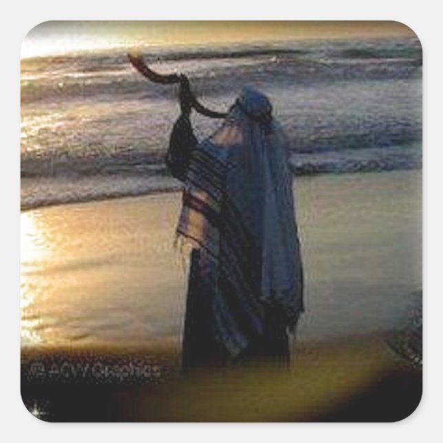 Pegatina Cuadrada Shofar Scroll (Anverso)