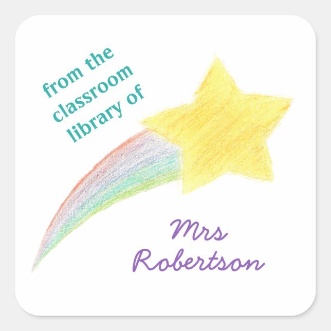 Pegatina Cuadrada Shooting star personalized teacher bookplate (Anverso)