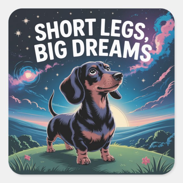 Pegatina Cuadrada Short Legs, Big Dreams (Anverso)