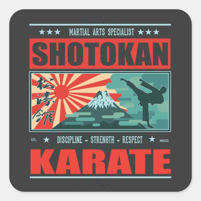 Pegatina Cuadrada Shotokan Karate im Japan-Stil - Traditions Design (Anverso)