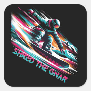 Pegatina Cuadrada Shred the Gnar Snowboard