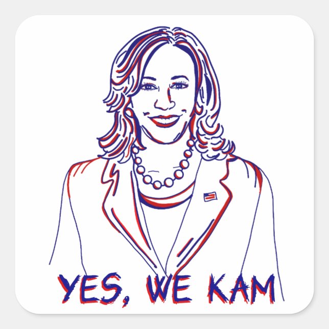 Pegatina Cuadrada ¡Sí, Kam! Elecciones Kamala Harris 2024 (Anverso)
