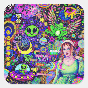 Pegatina Cuadrada Si Me Amas No Me Amas Rana Trippy Alien