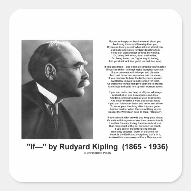 Pegatina Cuadrada Si- por Rudyard Kipling Motivational Advem (Anverso)