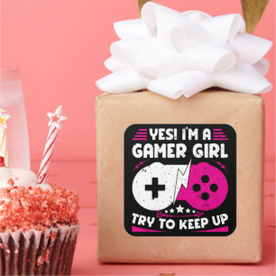 Pegatina Cuadrada Sí, soy un juego de azar Chica divertido de videoj