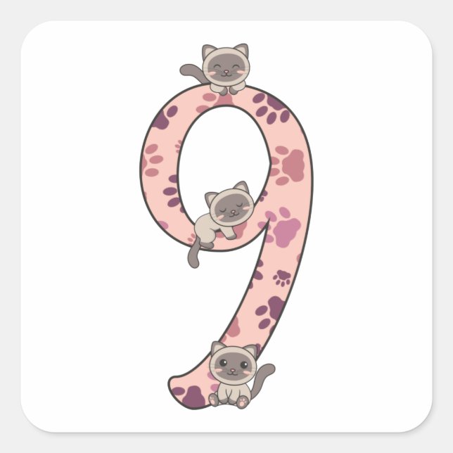 Pegatina Cuadrada Siamese Cat Ninth Birthday For Kids Cats Square St (Anverso)