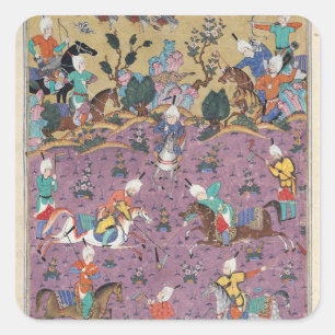 Pegatina Cuadrada Siavosh jugando polo con afrasiab