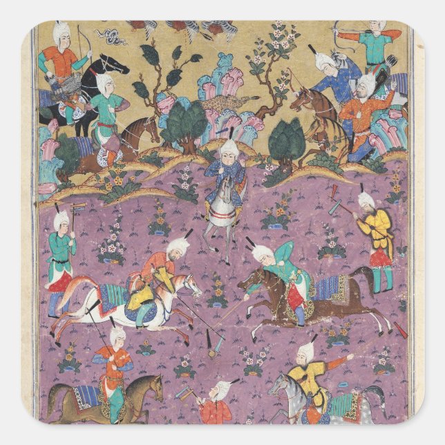 Pegatina Cuadrada Siavosh jugando polo con afrasiab (Anverso)