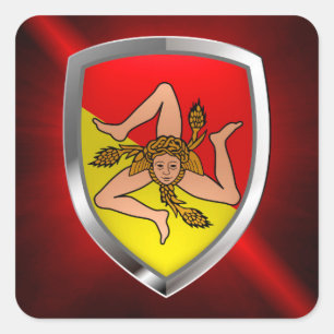 Pegatina Cuadrada Sicilia Emblem Metálico