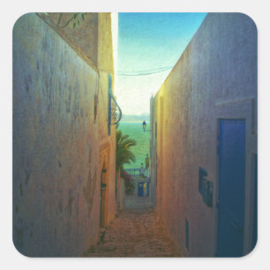 Pegatina Cuadrada Sidi Bou Said Laneway