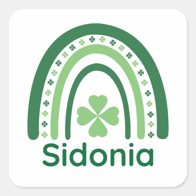 Pegatina Cuadrada Sidonia Name Clover Boho Rainbow (Anverso)