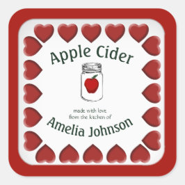 Pegatina Cuadrada Sidra de manzana hecha con amor personalizada