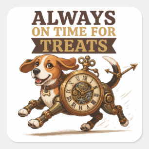 Pegatina Cuadrada Siempre Puntual Para Los Regalos Diseño De Perro