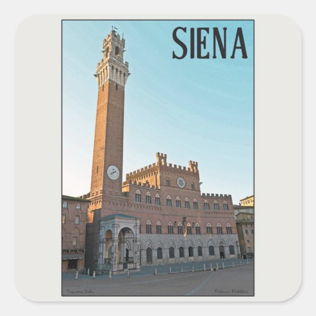 Pegatina Cuadrada Siena - Palazzo Pubblico Mañana (Anverso)