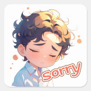 Pegatina Cuadrada Siento Triad Chibi Anime Boy