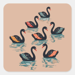 Pegatina Cuadrada Siete Cisnes Un Estilo De Esténcil De Bañar De Cor
