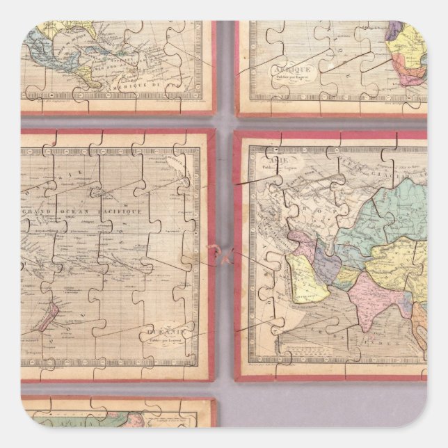 Pegatina Cuadrada Siete mapas de rompecabezas del mundo (Anverso)