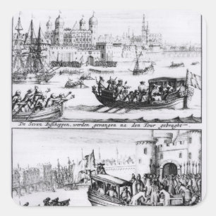 Pegatina Cuadrada Siete obispos van a la torre, 1688