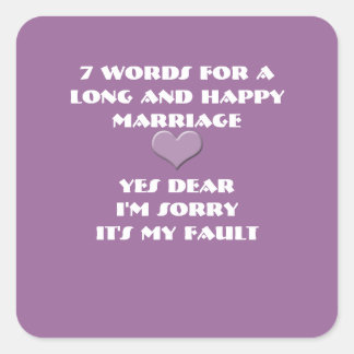Pegatina Cuadrada Siete palabras para el matrimonio largo y feliz - 