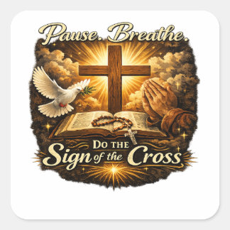 Pegatina Cuadrada Sign of the Cross Christian Faith 