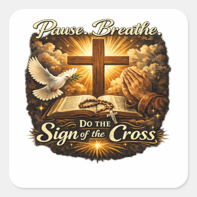 Pegatina Cuadrada Sign of the Cross Christian Faith  (Anverso)