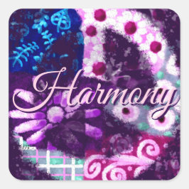 Pegatina Cuadrada Signo abstracto de paz arte hippie azul morado