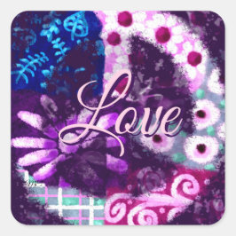Pegatina Cuadrada Signo abstracto de paz arte hippie azul morado