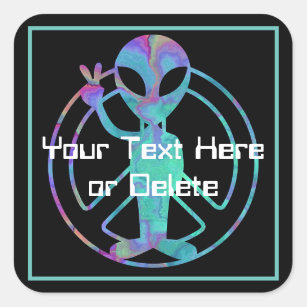 Pegatina Cuadrada Signo Alien de paz de tu tono azul de texto lindo 