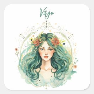 Pegatina Cuadrada Signo astrológico zodiaco de Virgo en acuarela