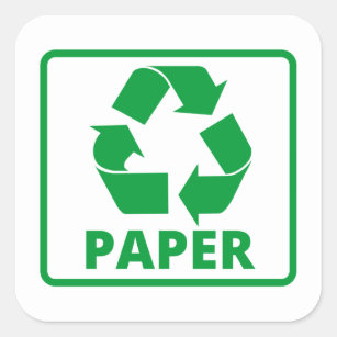 Pegatina Cuadrada Signo clásico de papel de reciclaje