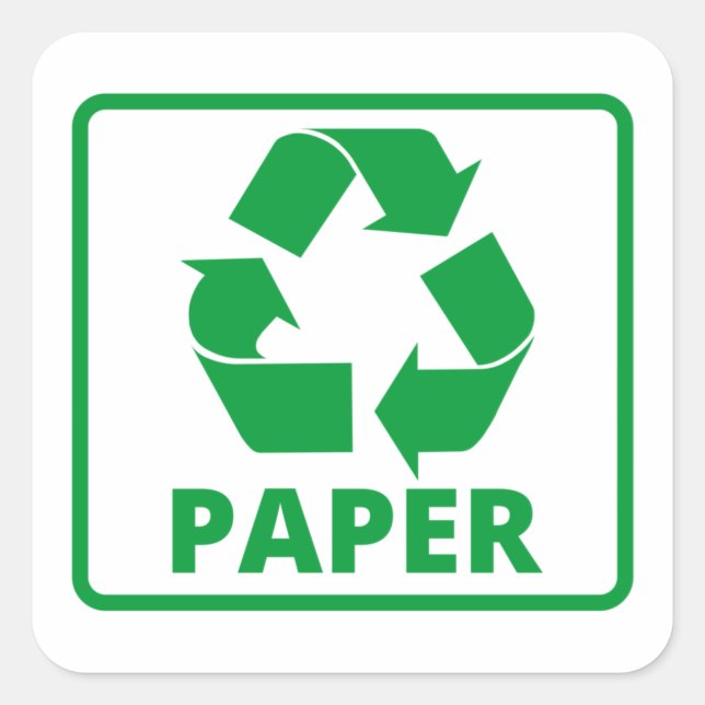 Pegatina Cuadrada Signo clásico de papel de reciclaje (Anverso)