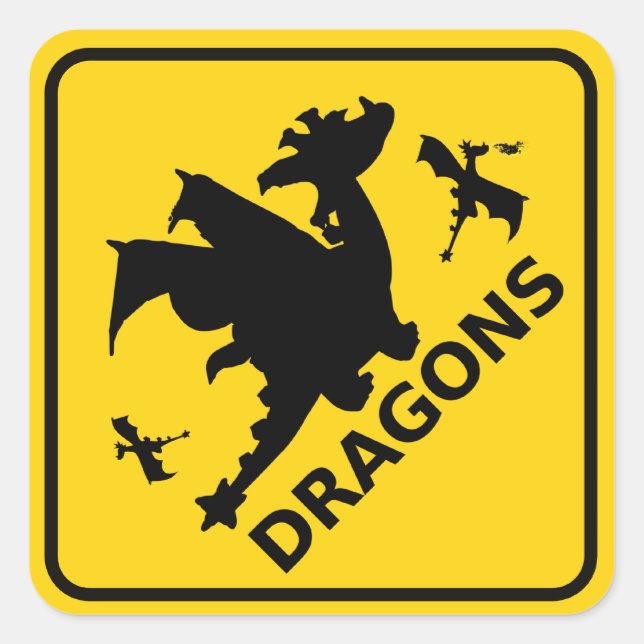Pegatina Cuadrada Signo de advertencia de dragones (Anverso)