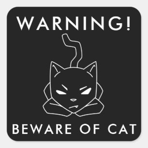 Pegatina Cuadrada Signo de advertencia divertida   Logo de Gato Enfa