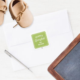 Pegatina Cuadrada Signo de bienvenida de pueblo Baby Shower verde