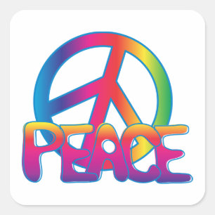 Pegatina Cuadrada Signo de Paz Arcoíris Retro Hippie