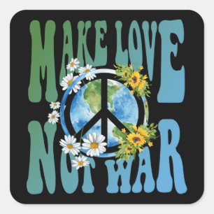 Pegatina Cuadrada Signo de paz floral harto hippie retro de amor no