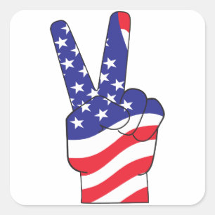 Pegatina Cuadrada Signo de paz patriótica de Estados Unidos