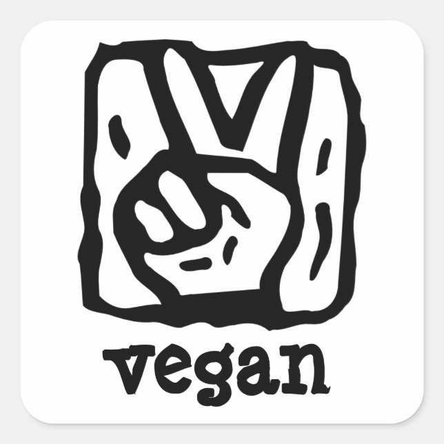 Pegatina Cuadrada Signo de paz V para el vegan (Anverso)